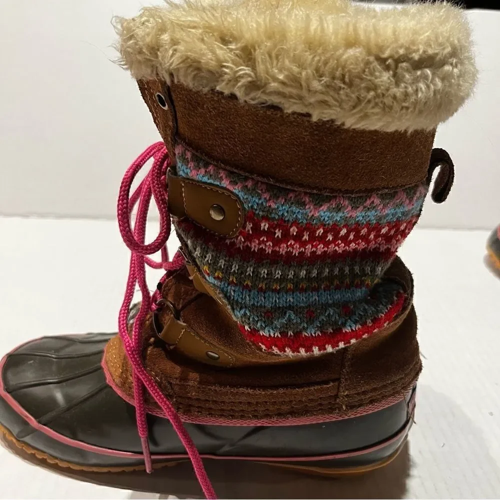 Khombu Winter boots  lace up steel shank brown, tan and pink multi